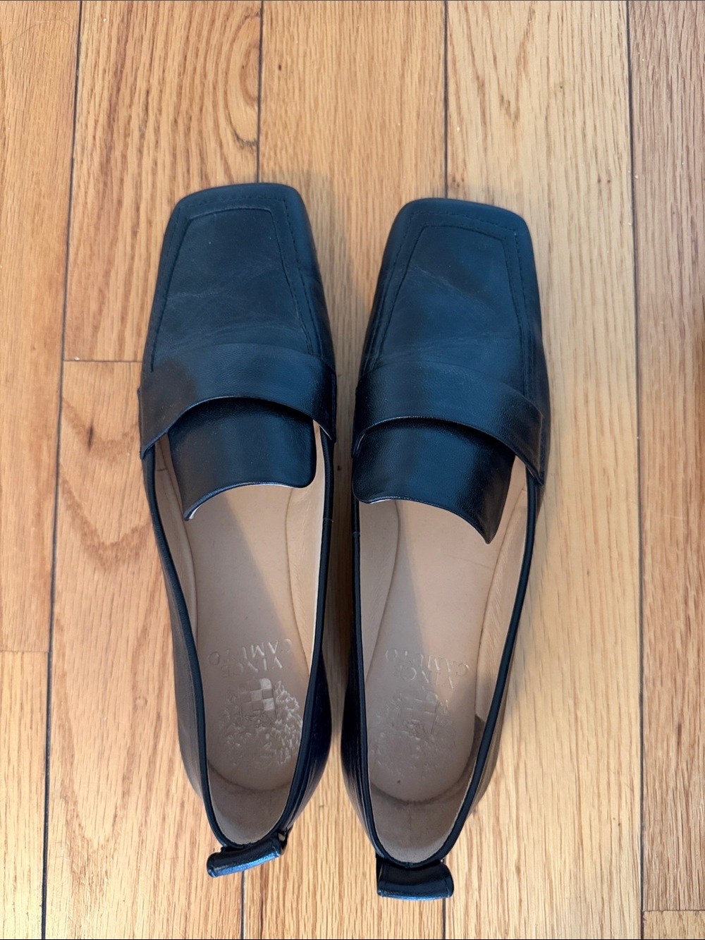 Vince Camuto Black Leather Square-Toe Loafers